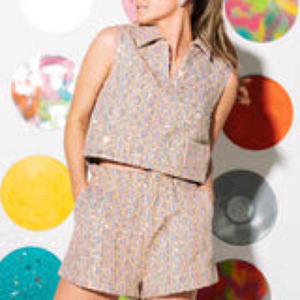 QUEEN OF SPARKLES Beige Sequin Crop Top